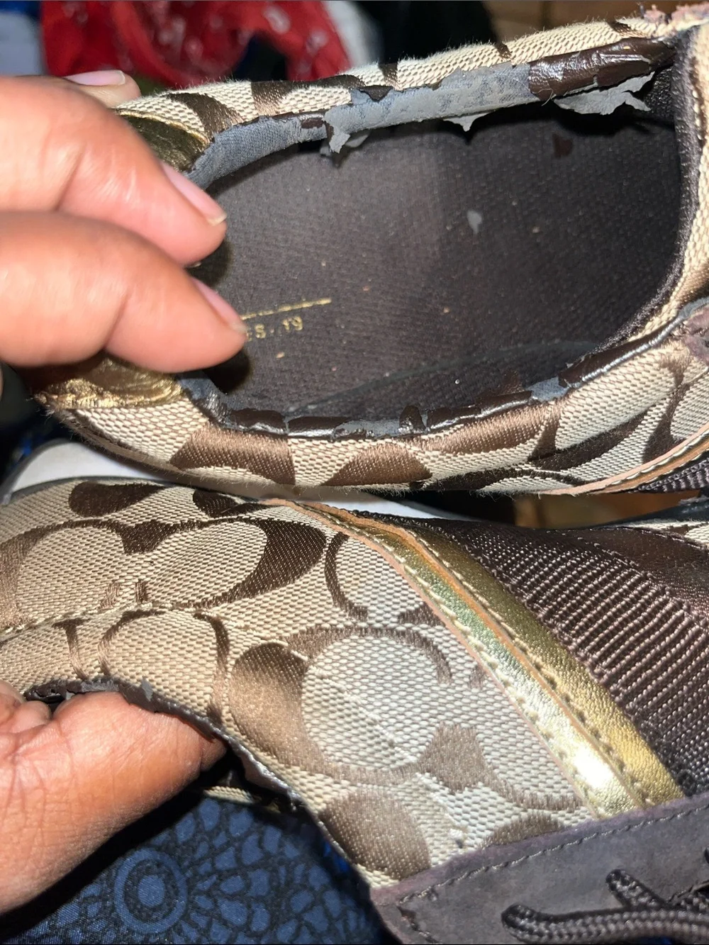 Coach Jayme Signature Jacquard Khaki Brown Gold Sneakers Q582 - Picture 6 of 6